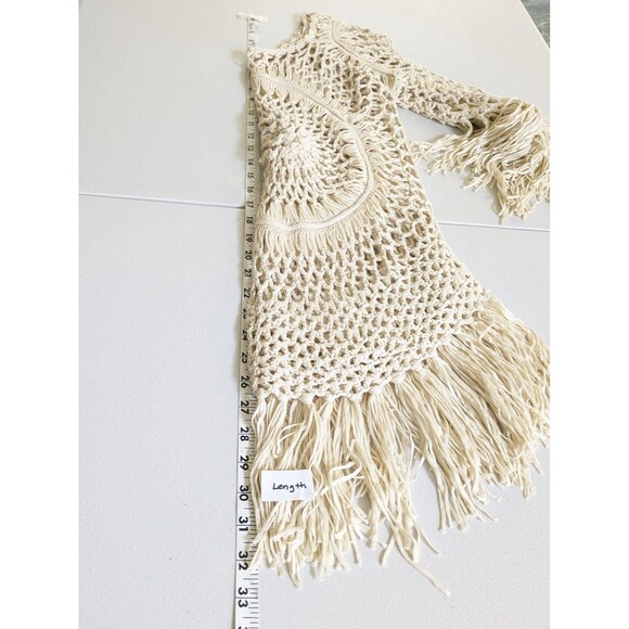 Odiva Crochet Swimsuit Cover Up Small Tassel Fringe Khaki Beach Tunic Top Boho - Picture 12 of 12